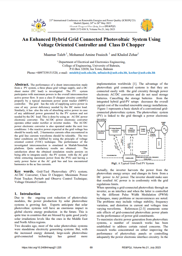 An Enhanced Hybrid Grid Connected Photovoltaic System Using Voltage Oriented Controller and Class D Chopper 