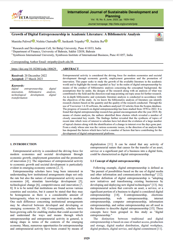 Growth of Digital Entrepreneurship in Academic Literature: A Bibliometric Analysis