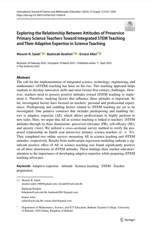 Exploring the Relationship Between Attitudes of Preservice Primary Science Teachers Toward Integrated STEM Teaching and Their Adaptive Expertise in Science Teaching