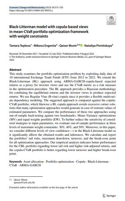 Black‑Litterman model with copula‑based views in mean‑CVaR portfolio optimization framework with weight constraints