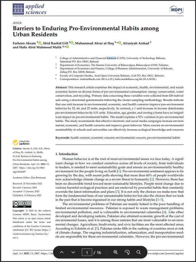 Barriers to Enduring Pro-Environmental Habits among Urban Residents 