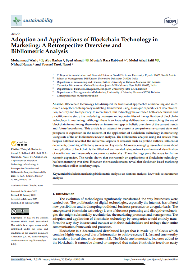 Adoption and Applications of Blockchain Technology in Marketing: A Retrospective Overview and Bibliometric Analysis (2328)
