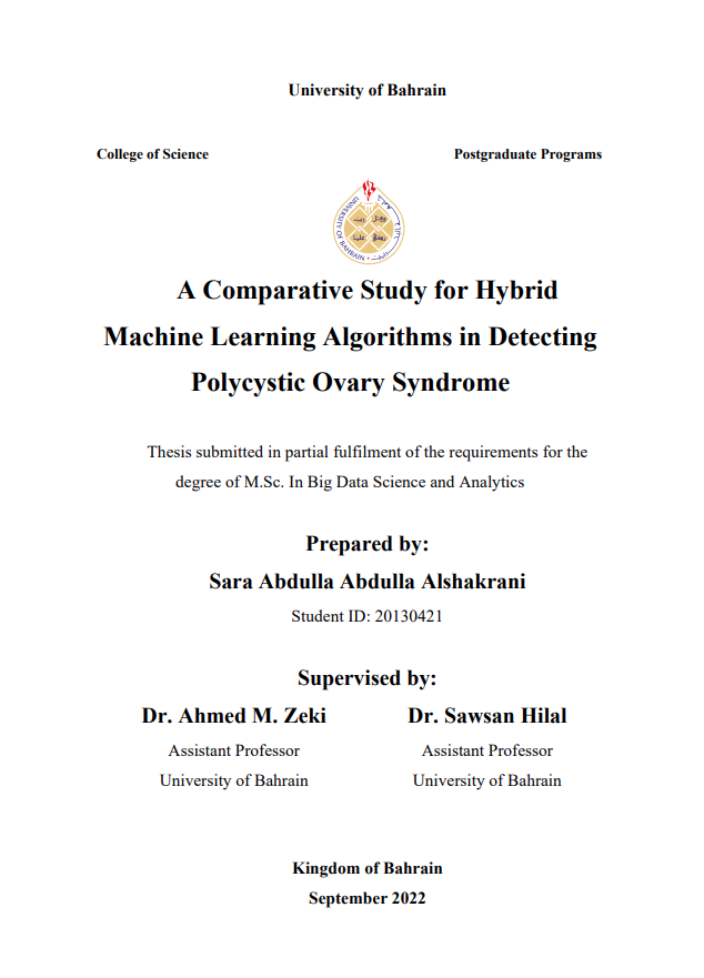 A Comparative Study for Hybrid Machine Learning Algorithms in Detecting Polycystic Ovary Syndrome 