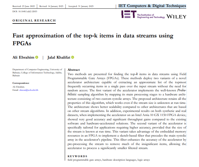Fast approximation of the top‐k items in data streams using FPGAs