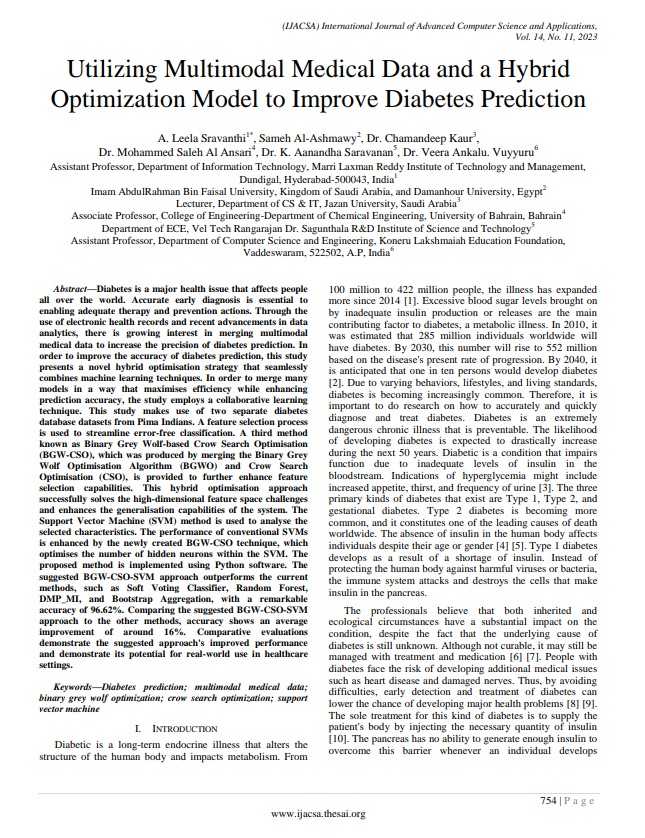Utilizing Multimodal Medical Data and a Hybrid Optimization Model to Improve Diabetes Prediction