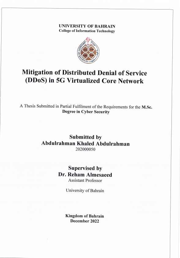 Mitigation of Distributed Denial of Service (DDoS) in 5G Virtualized Core Network