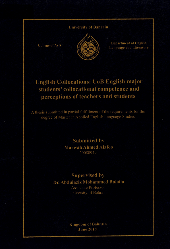 English Collocations: UoB English major students' collocational competence and perceptions of teachers and students