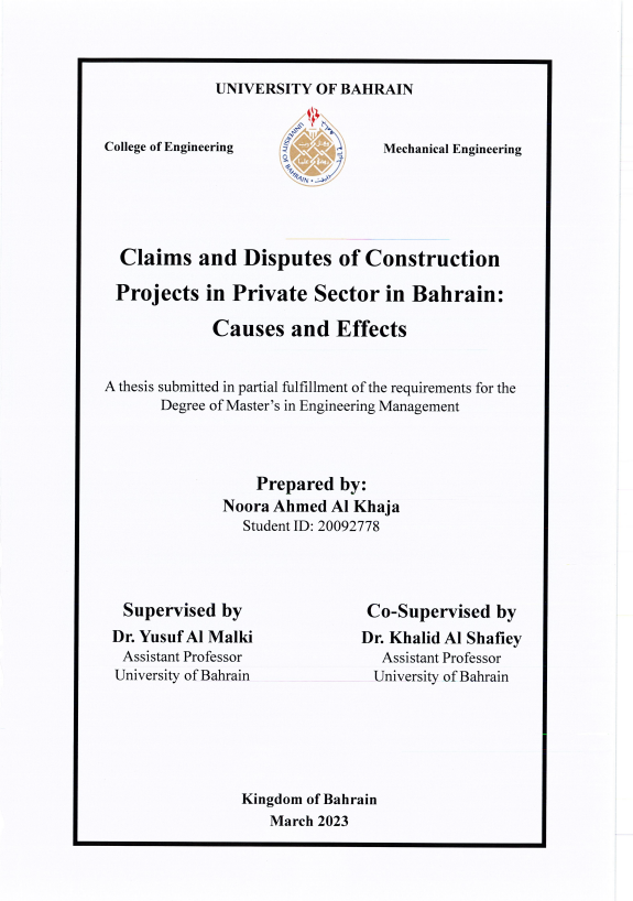 Claims and Disputes of Construction Projects in Private Sector in Bahrain