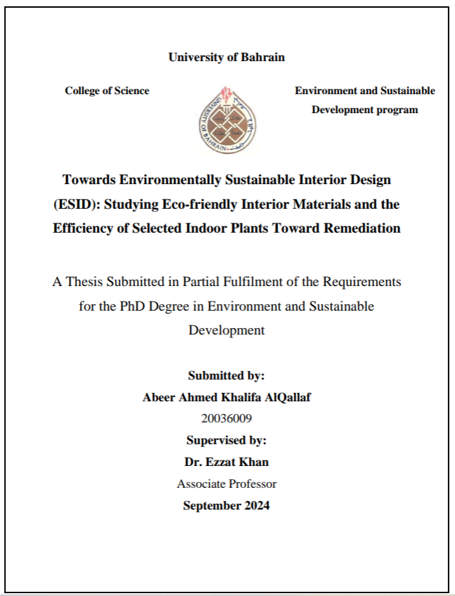Towards Environmentally Sustainable Interior Design (ESID): Studying Eco-friendly Interior Materials and the Efficiency of Selected Indoor Plants Toward Remediation