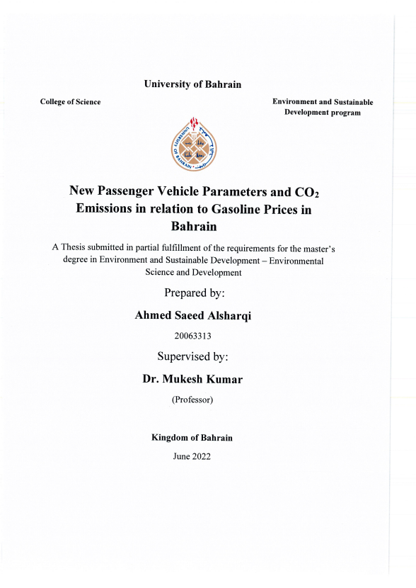 New Passenger Vehicle Parameters and CO2 Emissions in relation to Gasoline Prices in Bahrain