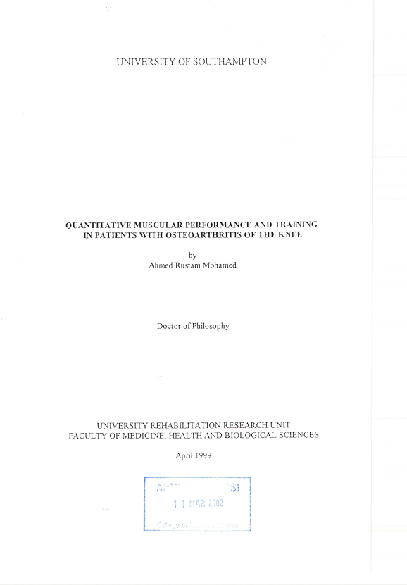 QUANTITATIVE MUSCULAR PERFORMANCE AND TRAINING IN PATIENTS WITH OSTEOARTHRITIS OF THE KNEE