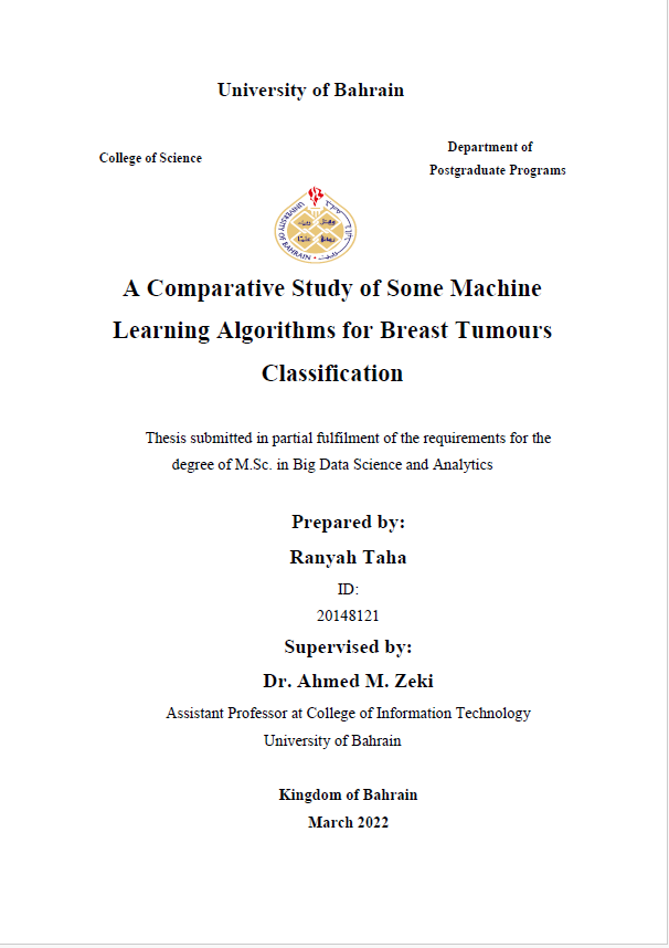 A Comparative Study of Some Machine Learning Algorithms for Breast Tumours Classification