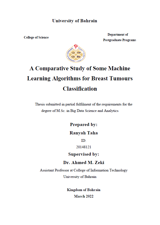 A Comparative Study of Some Machine Learning Algorithms for Breast Tumours Classification