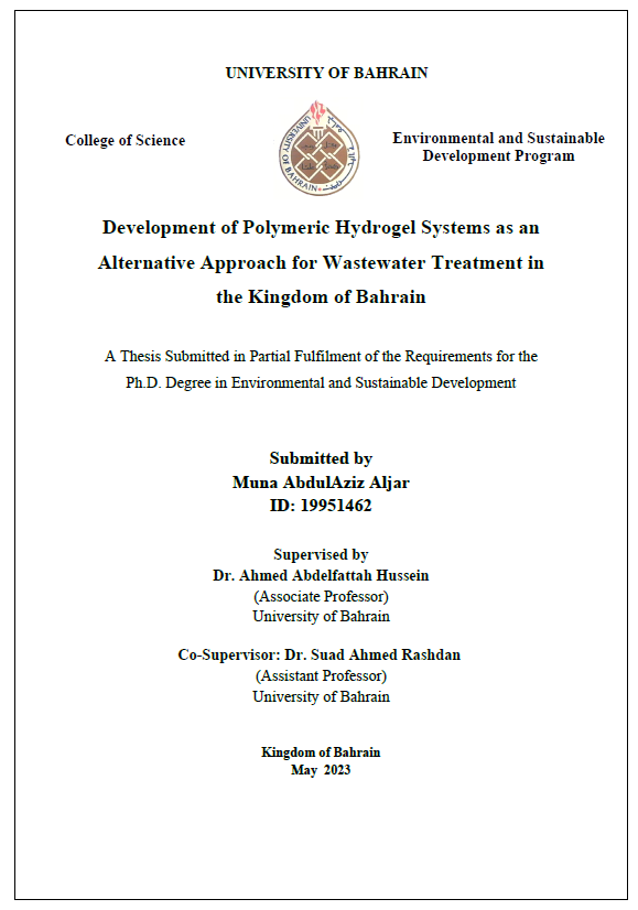 Development of Polymeric Hydrogel Systems as an Alternative Approach for Wastewater Treatment in the Kingdom of Bahrain 