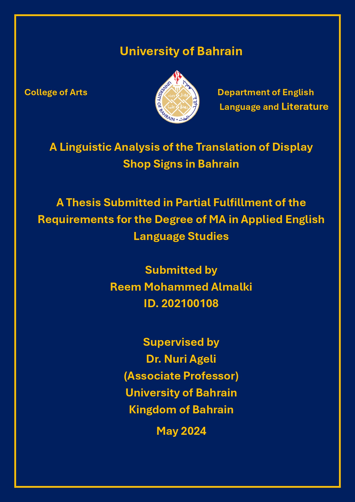 A Linguistic Analysis of the Translation of Display Shop Signs in Bahrain