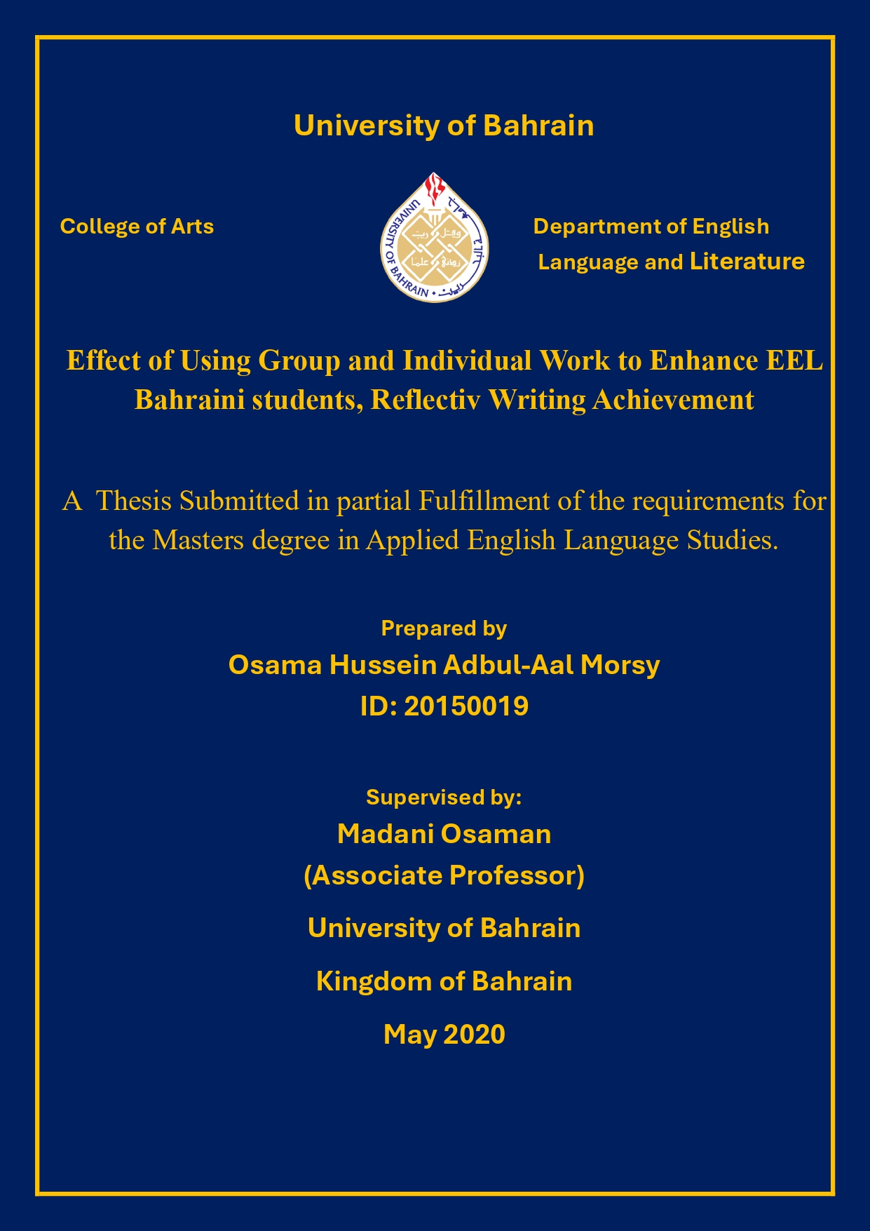 Effects of Using Group and Individual Work to Enhance EFL Bahraini Students Reflective Writing Achievement