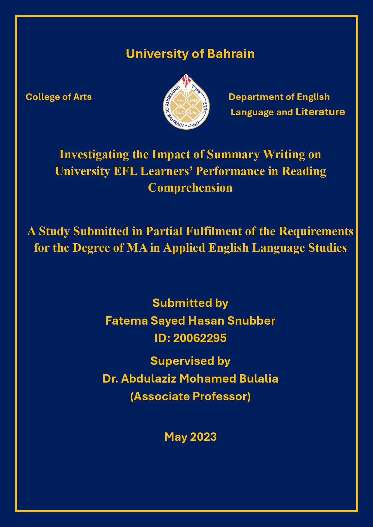 Investigating the Impact of Summary Writing on University EFL Learners' Performance in Reading Comprehension