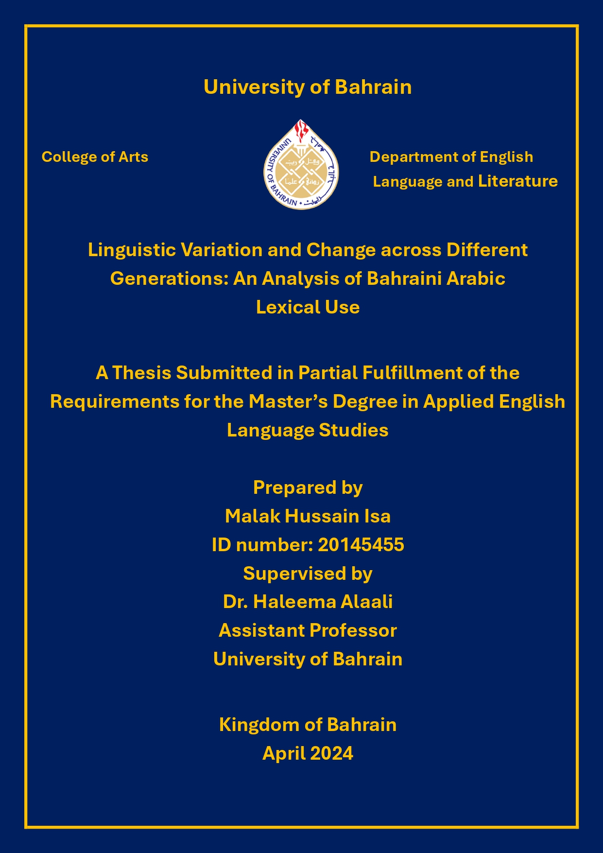 Linguistic Variation and Change across Different Generations An Analysis of Bahraini Arabic Lexi
