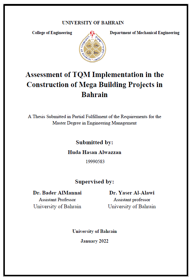 Assessment of TQM Implementation in the Construction of Mega Building Projects in Bahrain