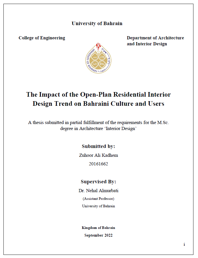 The Impact of the Open-Plan Residential Interior Design Trend on Bahraini Culture and Users