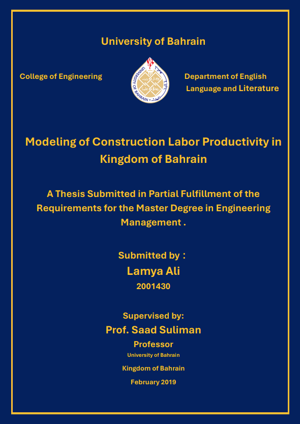 Modeling of Construction Labor Productivity in Kingdom of Bahrain