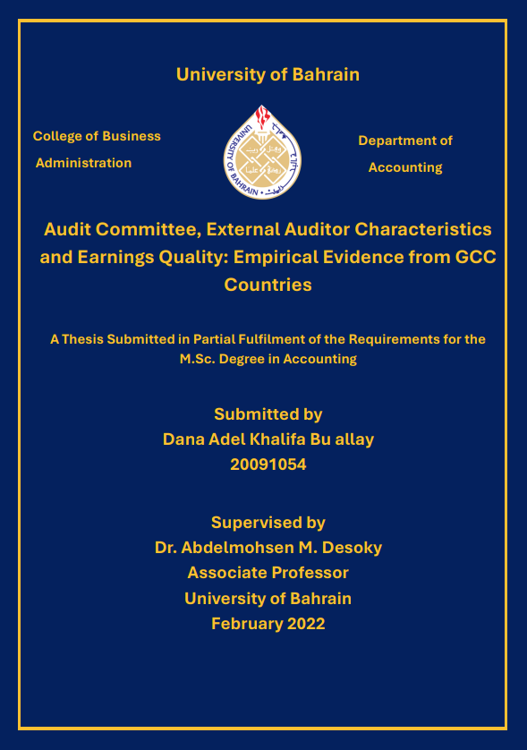 "Audit Committee, External Auditor  Characteristics and Earnings Quality: Empirical  Evidence from GCC Countries