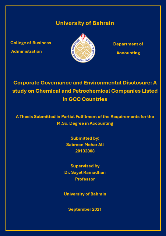 Corporate Governance and Environmental  Disclosure: A study on Chemical and  Petrochemical Companies Listed in GCC  Countries