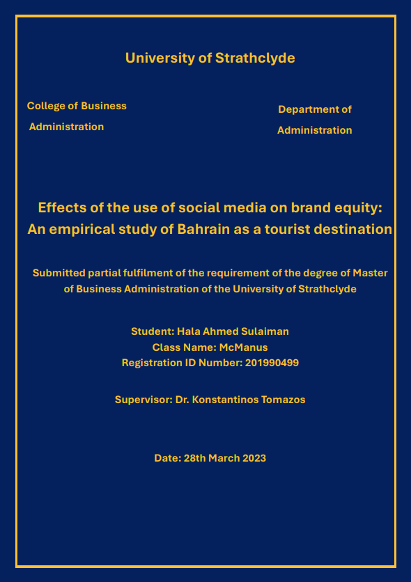 Effects of the use of social media on brand equity : An empirical study of Bahrain as a tourist destination. 