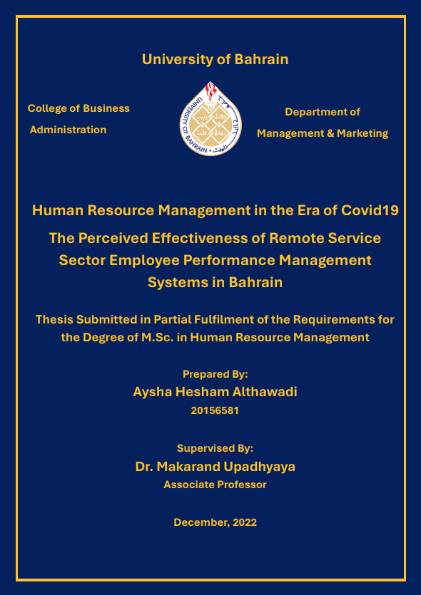 Human Resource Management in the Era of Covid-19: The Perceived Effectiveness of Remote Service Sector Employee Performance Management Systems in Bahrain