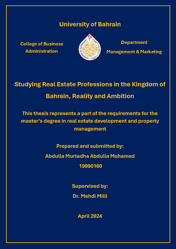 Studying Real Estate Professions in the Kingdom of Bahrain, Reality and Ambition